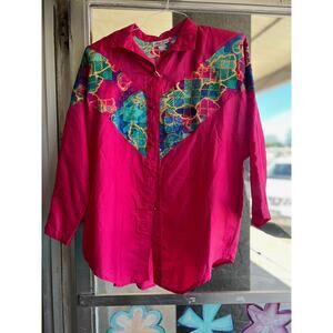 Vintage 1980's pink colorful Risa Ann button down top size M/L